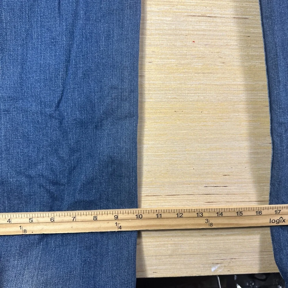 True Religion Straight Leg Jeans Mens 42 Blue Thick Stitch Flap Pocket Leather